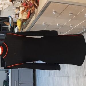 Black Midi Dress with Red Piping - Long Sleeve Turtleneck